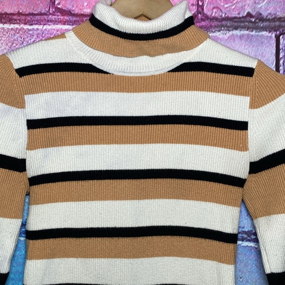 Maeve by Anthropology Women’s Top Medium Long Sleeve White Tan Black Body Shirt - Picture 4 of 6